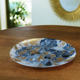 New Orleans Glass Blue and Gold Marble Large Round Platter