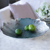 New Orleans Glass light teal silver foil centerpiece w/scalloped edges