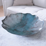 New Orleans Glass light teal silver foil centerpiece w/scalloped edges