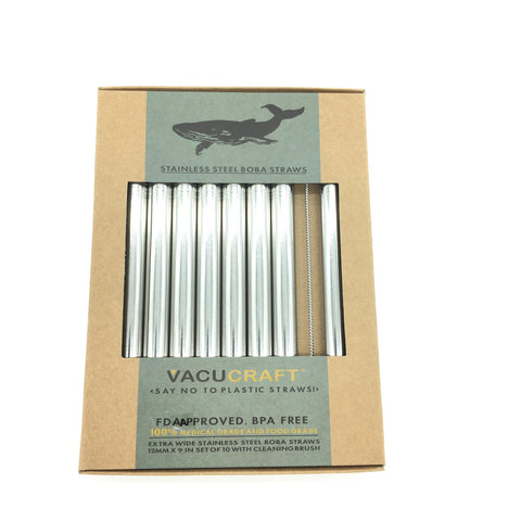 Stainless Steel Boba Straws With Cleaner - 10 Count