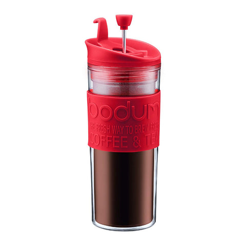 Insulated Plastic Travel French Press Coffee and Tea Mug, 15oz, Red