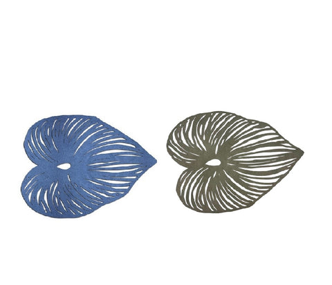 Blue Leaf Double-Sided Placemat, Metallic Dove Gray & Blue