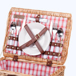 Catalina English Style Picnic Basket with Service for Two, Red and White Plaid