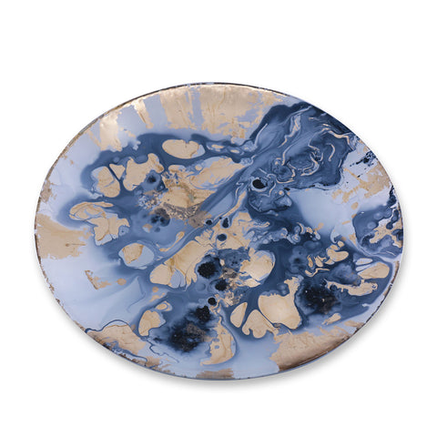 New Orleans Glass Blue and Gold Marble Large Round Platter