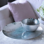 New Orleans Glass Light Teal Silver Foil Round Platter