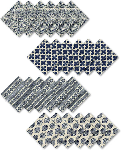 Everyday Casual Prints Assorted Fabric Napkins (Set of 24), Indigo