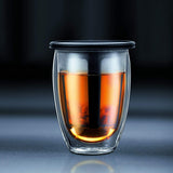 Tea For One Double Wall Glass Tea Strainer, 12-Ounce, Black