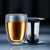 Tea For One Double Wall Glass Tea Strainer, 12-Ounce, Black
