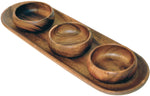 Acacia Wood 16.5" Baguette/Bread Tray with (3) 4" Dipping Bowls